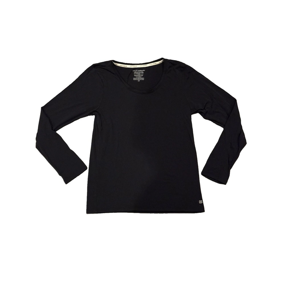 Lucky Brand Womens Large Black Long Sleeve Scoop Neck Stretch Modal Tee Top